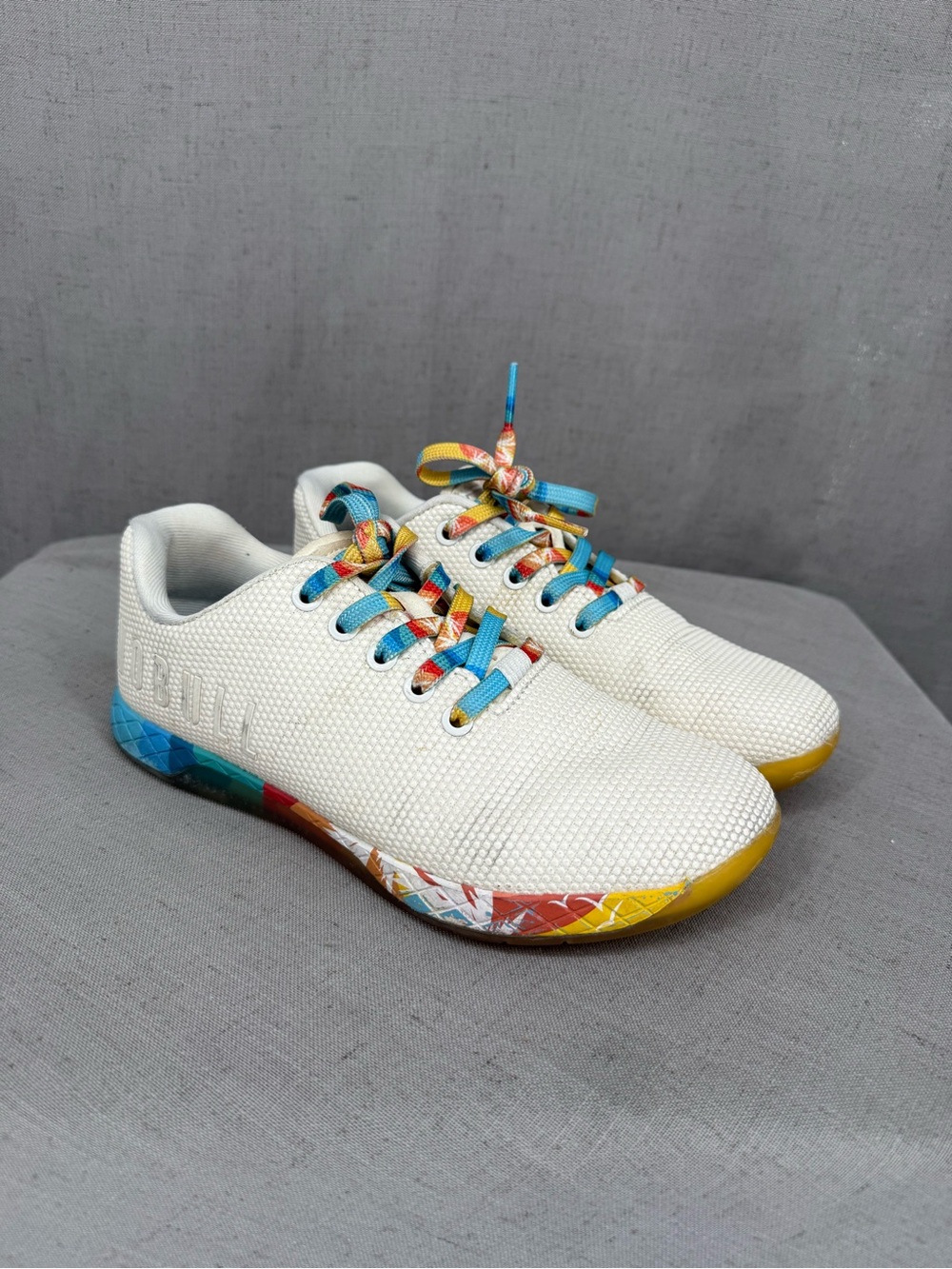 NOBULL Sunrise Trainer Sand Beige Rainbow Sole Womens 7.5 Training Shoe